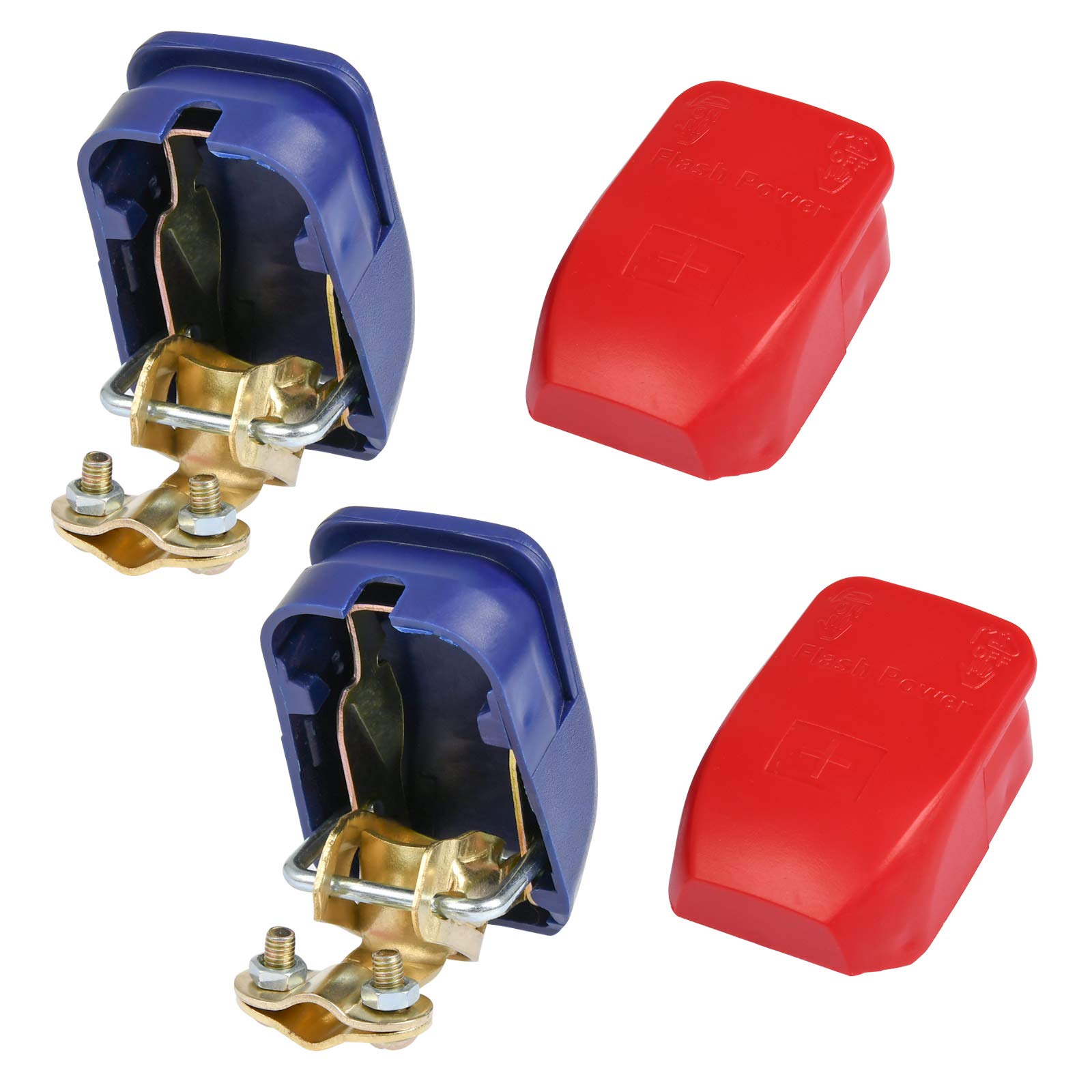 2Pair Red & Blue Battery Clamps Quick Release Connectors - 12V Quick Disconnect Terminals for Caravan, Van, Motorhome, Marine