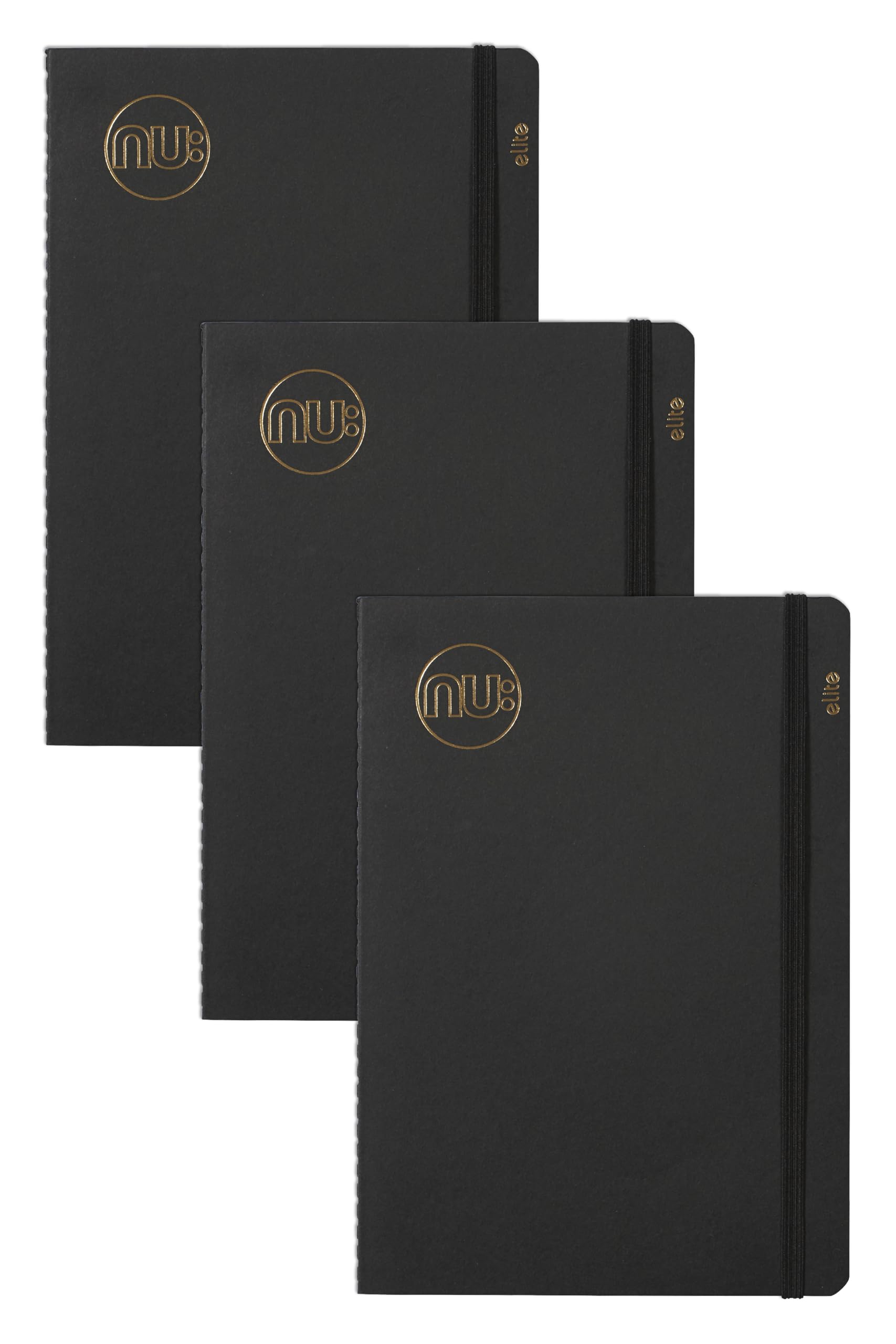 nu: Notebooks - Kraft Range - Black Stitched Spine A5 Notebook - Stationery Notebooks - Professional Notepad - Multipack of 3