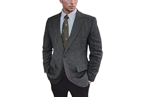LYOUCI Vintage Mens Tweed Blazer Retro Wool Blend Suit Jackets Herringbone Two Button Sport Coat Prom Business Casual Wedding