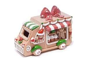 Hodao Gingerbread Sweets Truck Figurine – Resin Christmas Decorations for Home, Indoor Tabletop Decor, Candy & Cupcake Details, Cute Holiday Ornaments, Mini Collectible Gift for Families