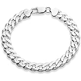 Miabella Italian 925 Sterling Silver Solid 9mm Diamond-Cut Cuban Link Curb Chain Bracelet for Men, Made in Italy