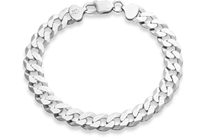 Miabella Italian 925 Sterling Silver Solid 9mm Diamond-Cut Cuban Link Curb Chain Bracelet for Men, Made in Italy