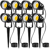 SUNVIE 12V Low Voltage LED Landscape Lights Outdoor with Spike Stand 8Pack | 12-24V 3000K Waterproof 900LM Yard Pathway Garden Lights Wired Wall Tree Flag Landscape Spot lights Outdoor (No Connector)