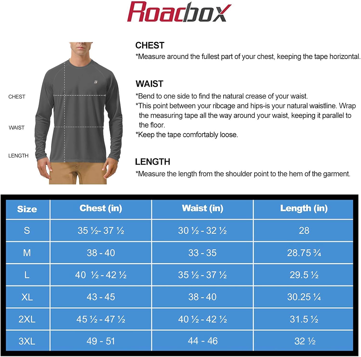 Roadbox Men's Sun Protection UPF 50+ UV Outdoor Long Sleeve Dri-fit T-Shirt Rashguard Shirts for Running, Fishing, Hiking: Clothing