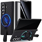 TIANNIUKE for Samsung Galaxy Z Fold 7 Case with Screen Protector,360°Rotatable Magnetic Ring Holder Stand with Silicone Strap,Fit for MagSafe [Non-Slip] Hinge Protective Phone Cases (Black)