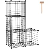 C&amp;AHOME Wire Cube Storage,4-Cube Storage Organizer Metal, Wire Grids, Black | C Grids, Storage Bins Shelving, Modular Bookshelf Shelf, Closet Cabinet Ideal for Bedroom, Office