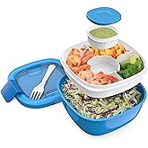 Bentgo Salad - Stackable Lunch Container with Large 54-oz Salad Bowl, 4-Compartment Bento-Style Tray for Toppings, 3-oz Sauce