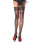 Leg Avenue womens Corset Lace Top Cuban Heel Backseam Stockings