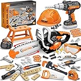 SpringFlower 51Pcs Kids Tool Set with Toy Chainsaw& Electronic Drill Toy, Toddler Tool Set, Construction Toys Tool for Kids age3,4,5,6,7,8, Tool Kit Toy for Christmas Birthday Gifts