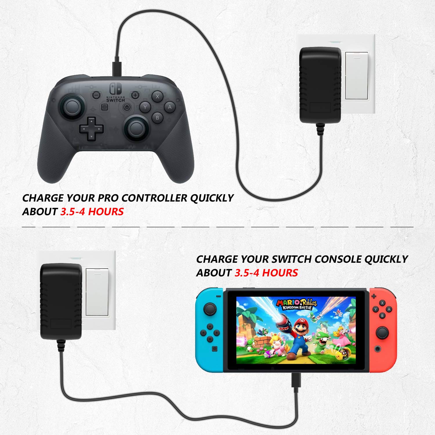 YCCSKY Joy-Con Charging Dock for Nintendo Switch, 5 in 1 Fast Charger Dock Stand Station with AC Adapter and LED Indication for Nintendo Switch - 5FT Type C Cable Included