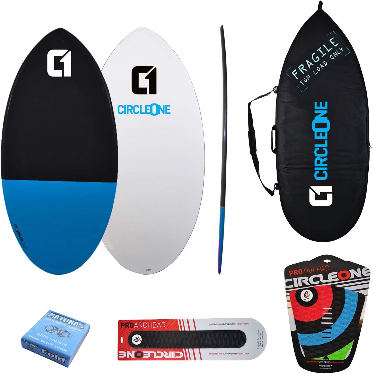 Circle One 43inch Epoxy+Fibreglass EPS Skimboard Package – Bag, Wax, Tailpad & Archbar Included