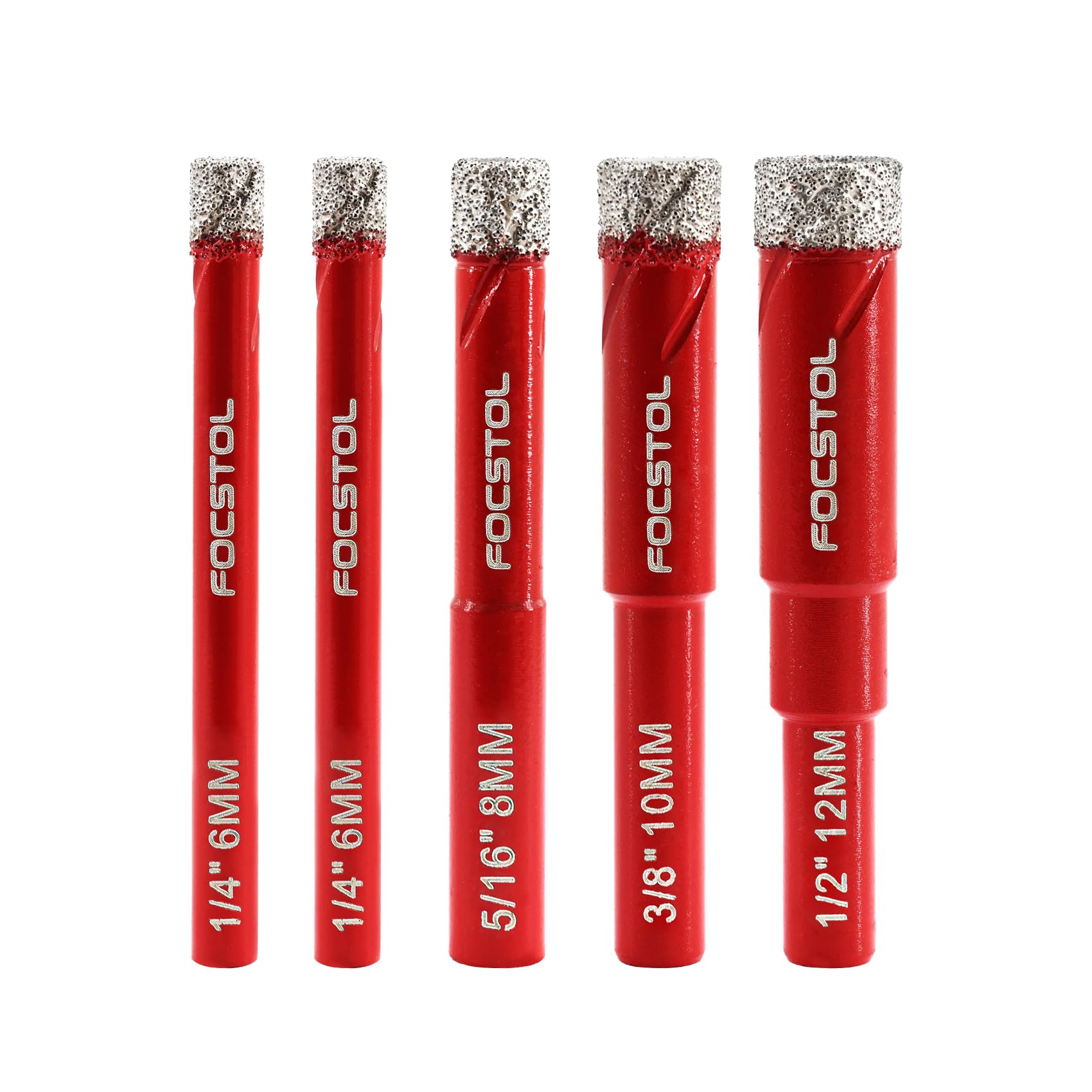 Dry Diamond Drill Bits Set - FOCSTOL 5pcs 6/6/8/10/12mm Diamond Holw Saw Kit with Round Shank for Ceramic Porcelain Tile Marble Granite — image 1