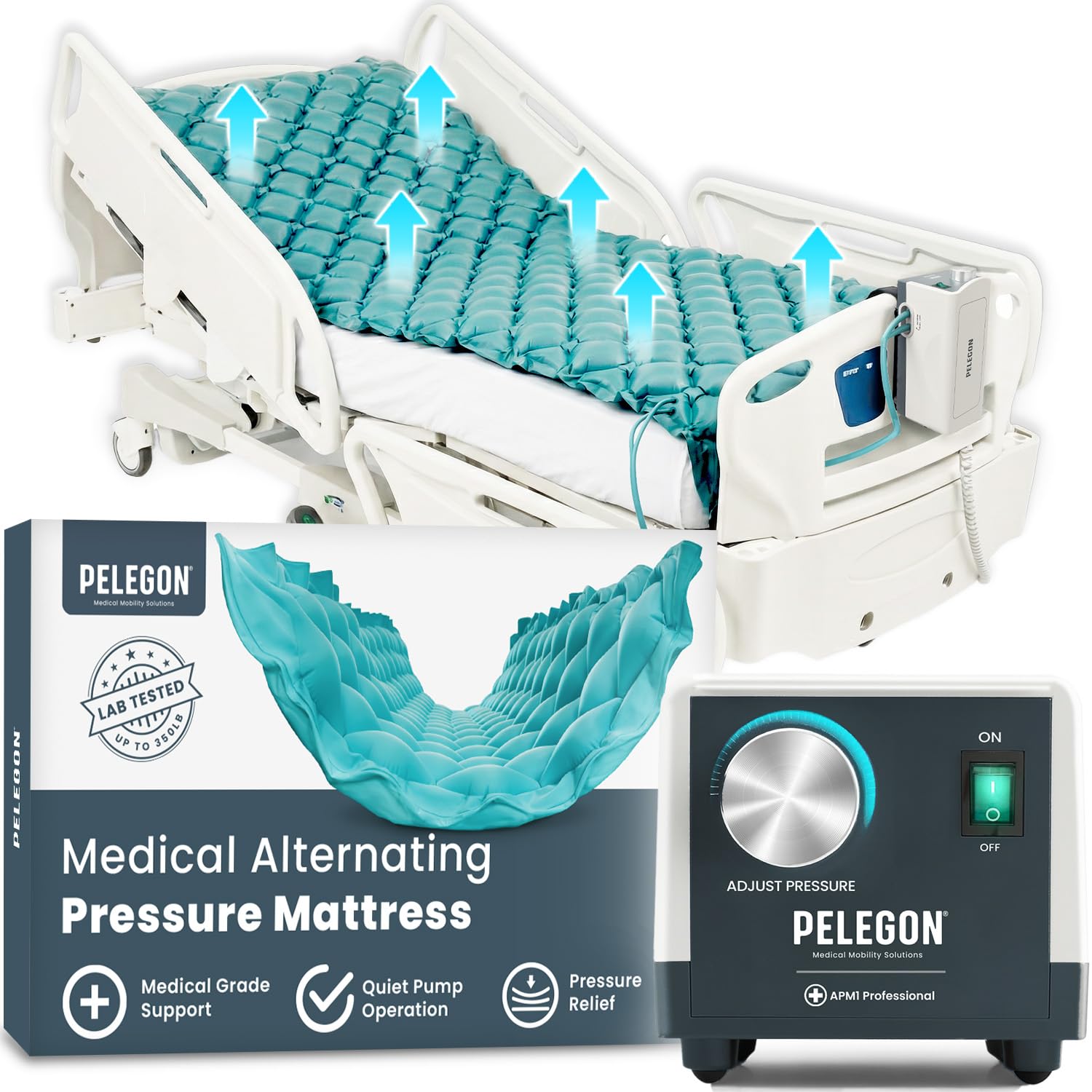 Photo 1 of Pelegon Alternating Air Pressure Mattress Pad – Hospital Bed Mattress Topper for Bedridden Patients, Pressure Relief Mattress Topper to Reduce Bed Sores, Whisper-Quiet Pump, Medical-Grade Support