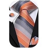 Hi-Tie 70 inches Ties for Men Silk Extra Long Necktie and Pocket Square Cufflinks Set Men Big and Tall Tie Business