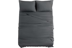 JOLLYVOGUE Dark Grey Queen Sheets Set, 4 Piece Collection Bedding Sheets & Pillowcases, Cooling Sheets with 14 inch Deep Pocket Queen Sheets, Comfy Breathable Fitted for Home & Hotel(Queen Gray)