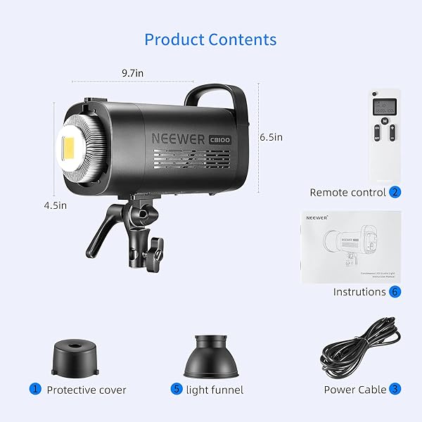 NEEWER 100W 5600K LED VIDEO LIGHT, BOWENS MOUNT COB DAYLIGHT BALANCED LED CONTINUOUS LIGHTING CRI 97+,TLCI 97+ 11000LUX WITH 2.4G REMOTE FOR VIDEO RECORDING,WEDDING,OUTDOOR SHOOTING,YOUTUBE (CB100)