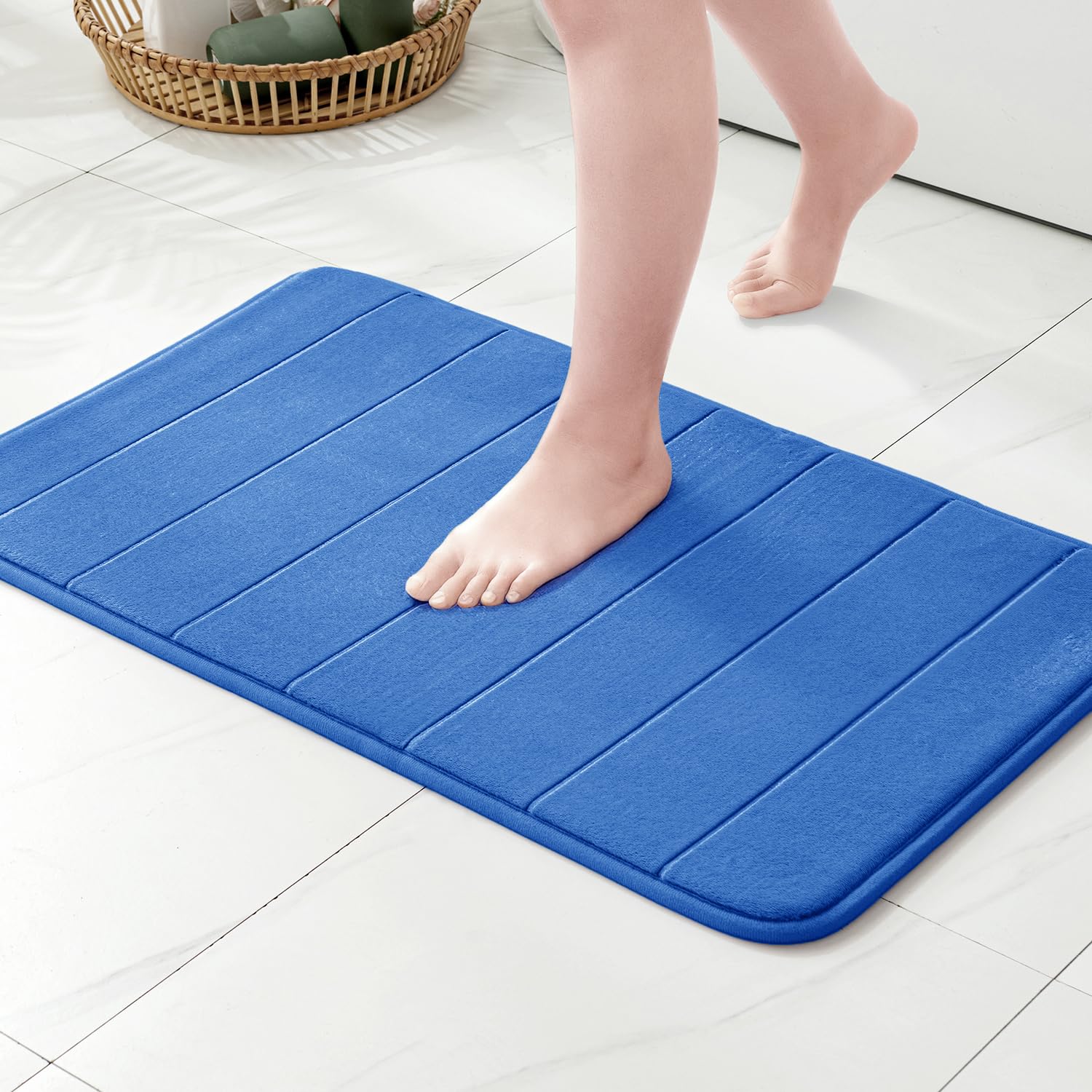MIULEE Memory Foam Bath Mats Non Slip Bathroom Mat Bath Rug Shower Mat Coral Fleece Softness Highly Absorbent Washable Rug Bath Mats for Bathroom Kitchen Entrance 50x80 cm Green Blue
