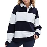SHBECYDE Women Striped Color Block Polo Sweatshirt Lapel Collared Long Sleeve Oversized Rugby Shirt 2025 Trendy Fall Clothes