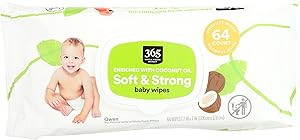 365 by Whole Foods Market, Soft & Strong Disposable Baby Wipes, Enriched with Coconut Oil, 64 Count