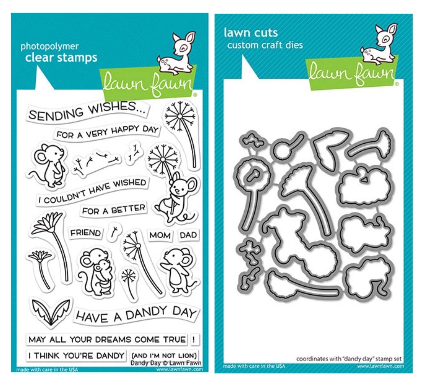 Lawn Fawn Dandy Day 4”x6” Clear Stamp Set and Coordinating Custom Craft Die Set (LF2217, LF2218), Bundle of 2 Items
