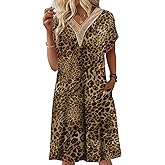 Bloggerlove Womens Cotton Nightgown House Dress with Pockets Moo Moo Nightgown Lace V Neck Mumu Short Sleeve Lounge Dress