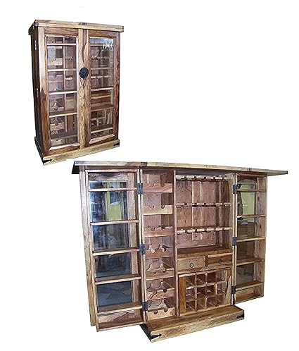Nikunj Solid Wood Bar Wine Cabinet With Glass Storage For Home