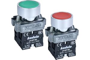 KNDELE 10Amp 2Pcs 22MM Momentary Push Button Switch Red Green 1NO 1NC SPDT Metal Head Waterproof IP65 (1 Red 1 Green)