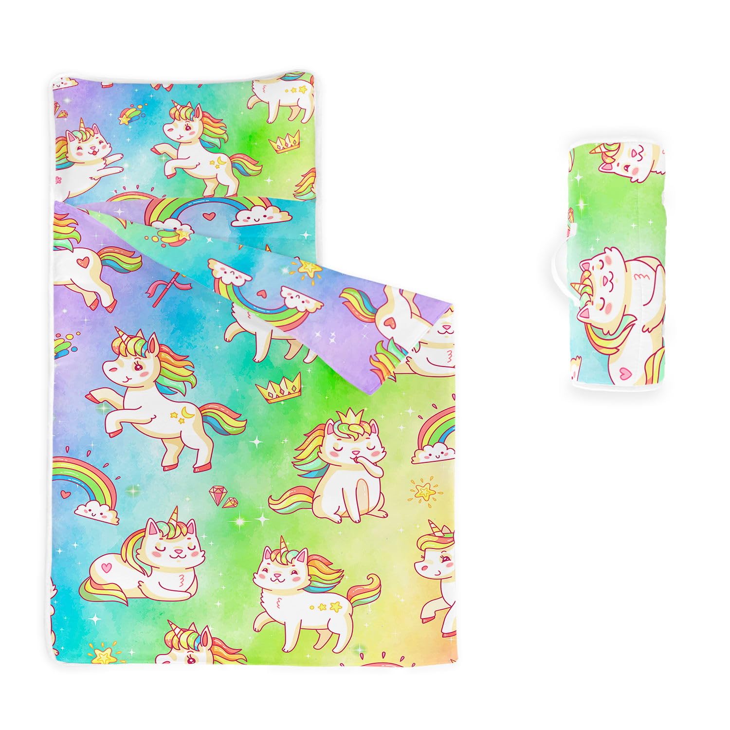 HOSIMA Nap Mat -Unicorn Sleeping Bag with Removable Pillow - Daycare and Sleepovers Preschool Kindergarten Bedding Set for Kids Toddler Boys Girls(Unicorn2 Large)