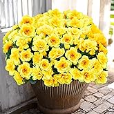 AUMVEYI 6 Pcs Artificial Flowers Outdoor, UV Resistant Fake Silk Outside Plants Flowers for Spring Summer Fall Winter Christmas, Realistic Yellow Faux Florals for Planter Front Porch Patio Decoration