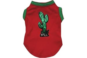 Petitebella Sequins Cactus Puppy Dog Shirt (Red, Medium)