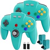 2 Pack Wireless N64 Controller for Switch/Switch 2 Online Games, 2.4GHZ Rechargeable N64 Wireless Remote Joystick Game Controller for N64 System Console, MAC, Raspberry Pi, Windows PC(7,8,10,11) Turquoise