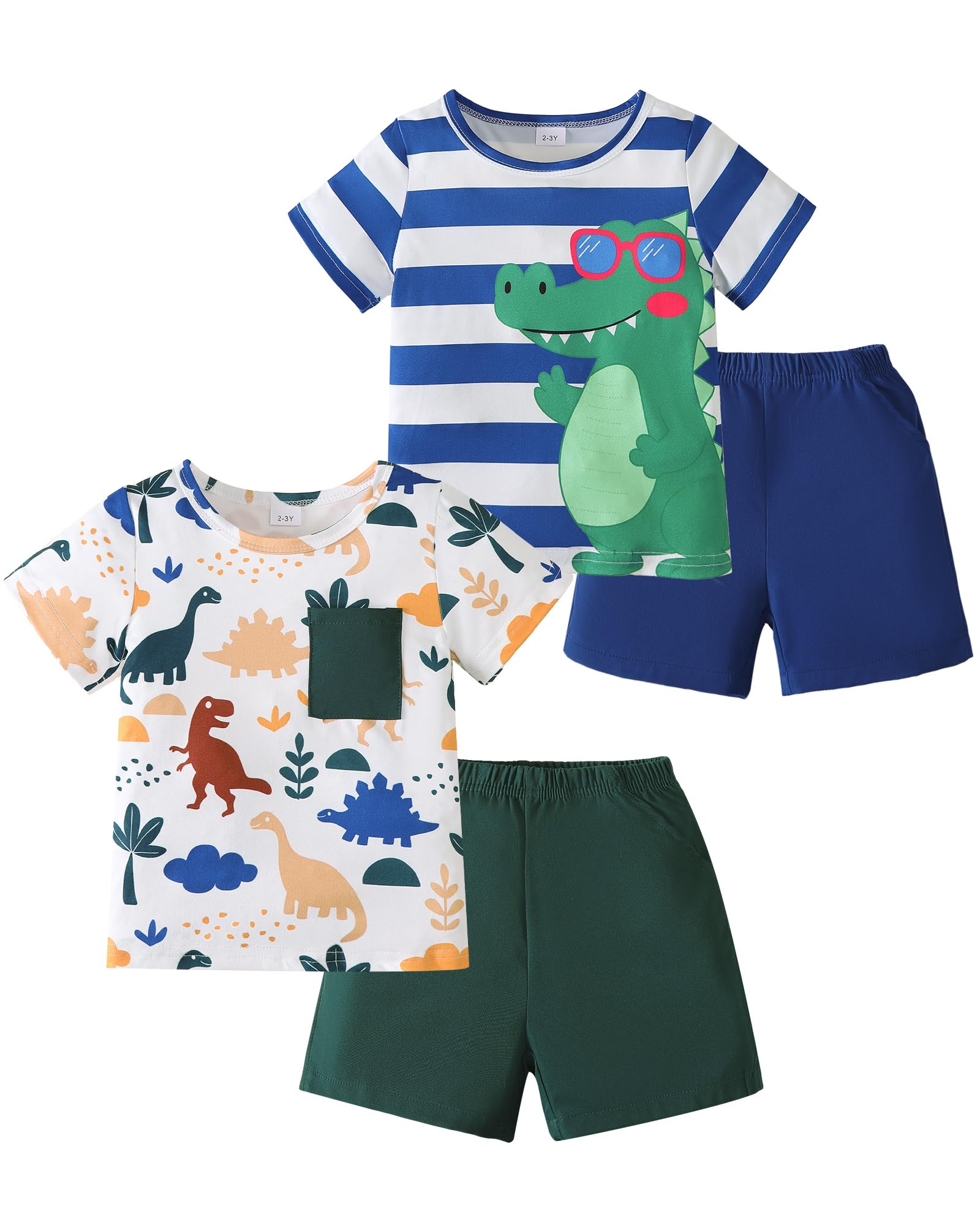 Photo 1 of KIMI BEAR 5t Boy Clothes 4-Pack Short Sleeve T-Shirt and Shorts Set Toddler Summer Dinosaur Outfit for 6 Years Old Boys