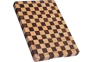 THETCHRY Cutting Boards for Kitchen, Checkered Cutting Board Upgraded, Acacia Wood Chopping Board with Juice Grooves & Handle