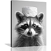 OWNANRTHM Raccoon Bathroom Wall Art Raccoon Toilet Paper Painting Funny Animal Bathroom Canvas Wall Art Black and White Animal Toilet Pictures for Bath Restroom Wall Decor Framed 12X16 inch