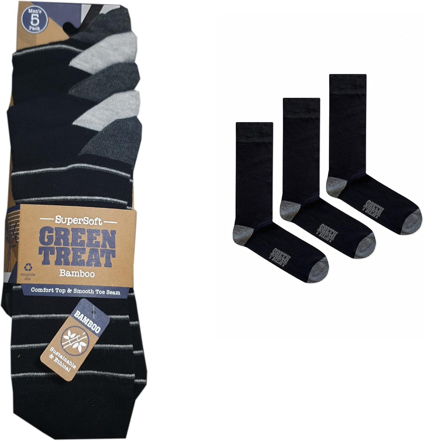 Mens GreenTreat 5 pack multipack Bamboo Socks Calf 7 11 UK Anti