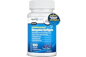 NUVICARE Maximum Strength SleepAid Soft Gels - Nighttime Sleep Aid with Diphenhydramine HCl 50mg - Non Habit Forming Sleeping Pills for Adults - Extra Strong OTC Sleep Aids for Adults (100 Count)