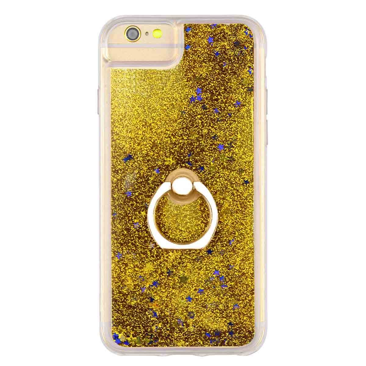 iPhone 7 Case,iPhone 8 Case with Ring Stand, i-Dawn Crystal Clear Soft TPU Glitter Bling Liquid Floating Quicksand Case Cover with Stand for iPhone 6/6s/7/8 (4.7 inch) (Gold)