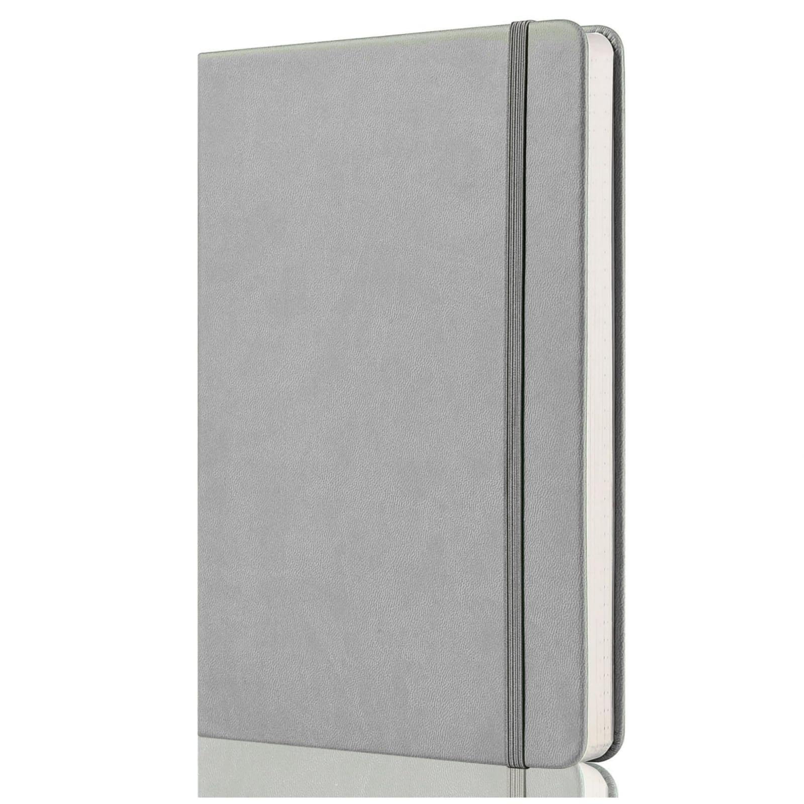GDMLUP Dotted Notebook A5 - Dotted Journal - 120GSM Thick Paper, 172 Pages, Blank Notebook with Back Pocket, Elastic Banded, 2 Mark Ribbons, Premium Hardcover dotted Paper Journal, Light Grey