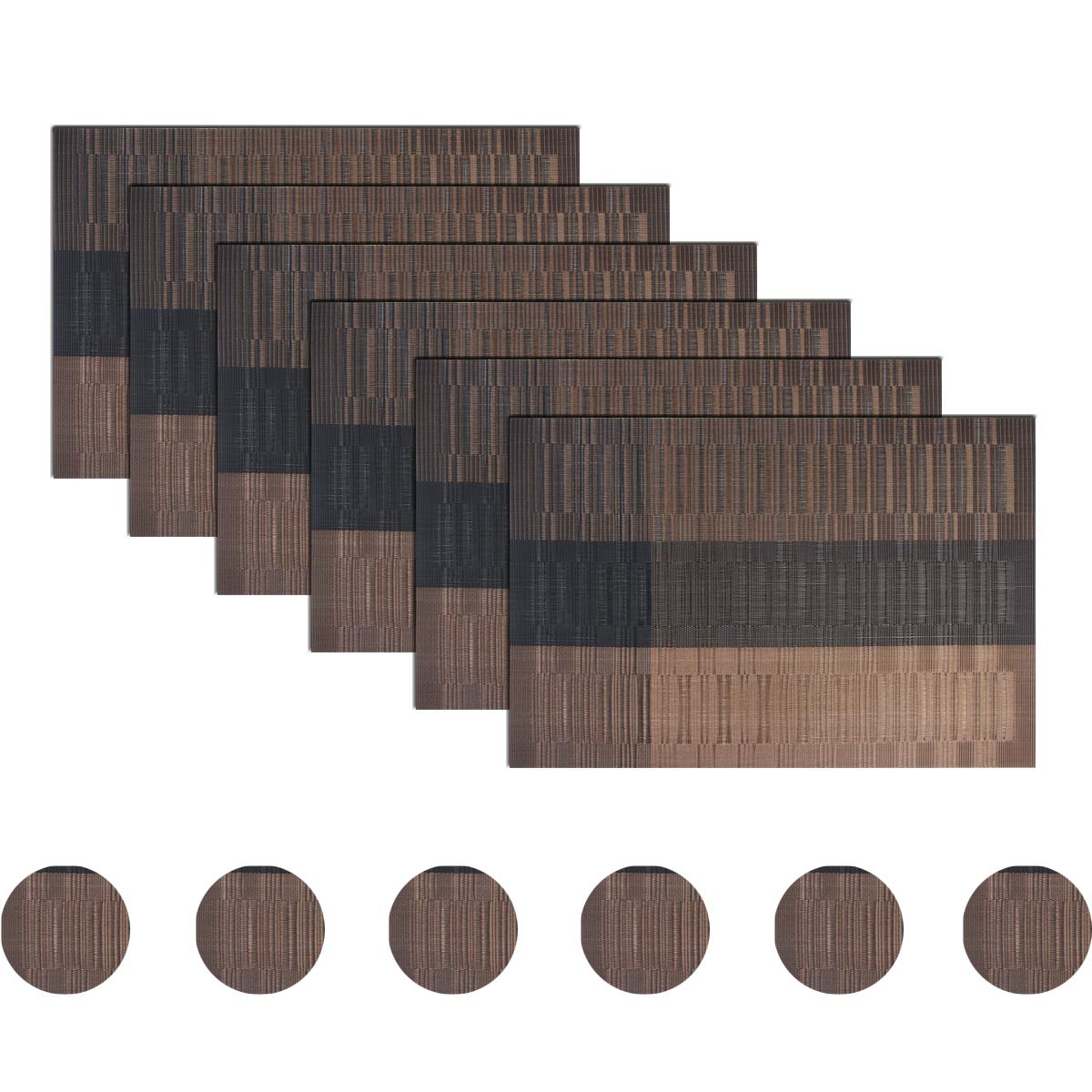 BECHEN Placemats with Coasters Set of 6, Vinyl Heat-Resistant Table Mats Washable Plastic Kitchen Placemats for Dining Table Indoor Outdoor (45x30 cm, Brown) — image 1