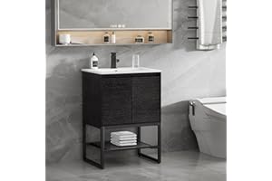 LUCKWIND 24" Bathroom Vanity with Sink Combo, Bathroom Storage Cabinet Includes Built-in Power Socket, Metal Frame, Matte Black Faucet and 2 Soft-Closing Door, Black