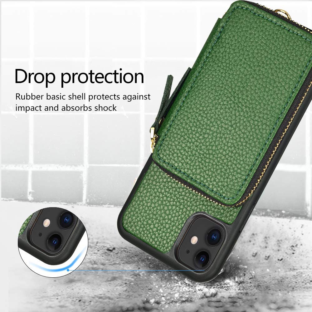Iphone 11 Wallet Case Iphone 11 Card Holder Case Zve Iphone 11 Case With Credit Card Holder Slot Zipper Handbag Purse With Wrist Strap Protective Leather Case For Apple Iphone 11 6 1 Mint Green