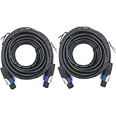 ROCMUZZK 2 Pack 30ft Pro Speakon to Speakon Cable, Pair 12AWG Patch Cords, Professional Speakon Audio Cable Cord with NL4FC Connector