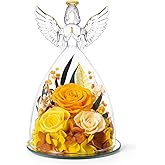 AIMEYE Valentines Day Roses Gifts for Women,Preserved Real Flowers Roses in Glass Angel Figurines,Valentines Day Gifts for Women Mom Wife Girlfriend./Yellow