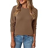 Saodimallsu Womens Fall Crew Neck Sweaters Cozy Knit Long Sleeve Lightweight Tops Basic Business Casual Outfits