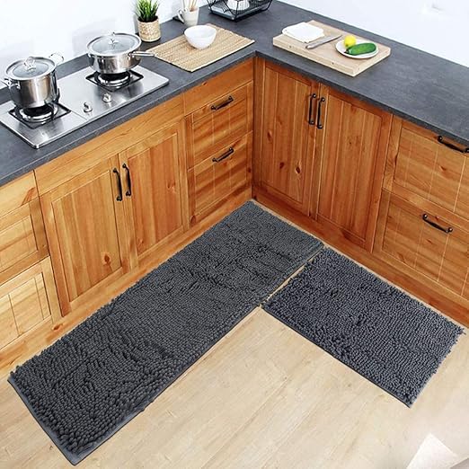 Amazon.com: Grey Rug for Kitchen Shaggy Chenille Rugs 2 Pieces Set 