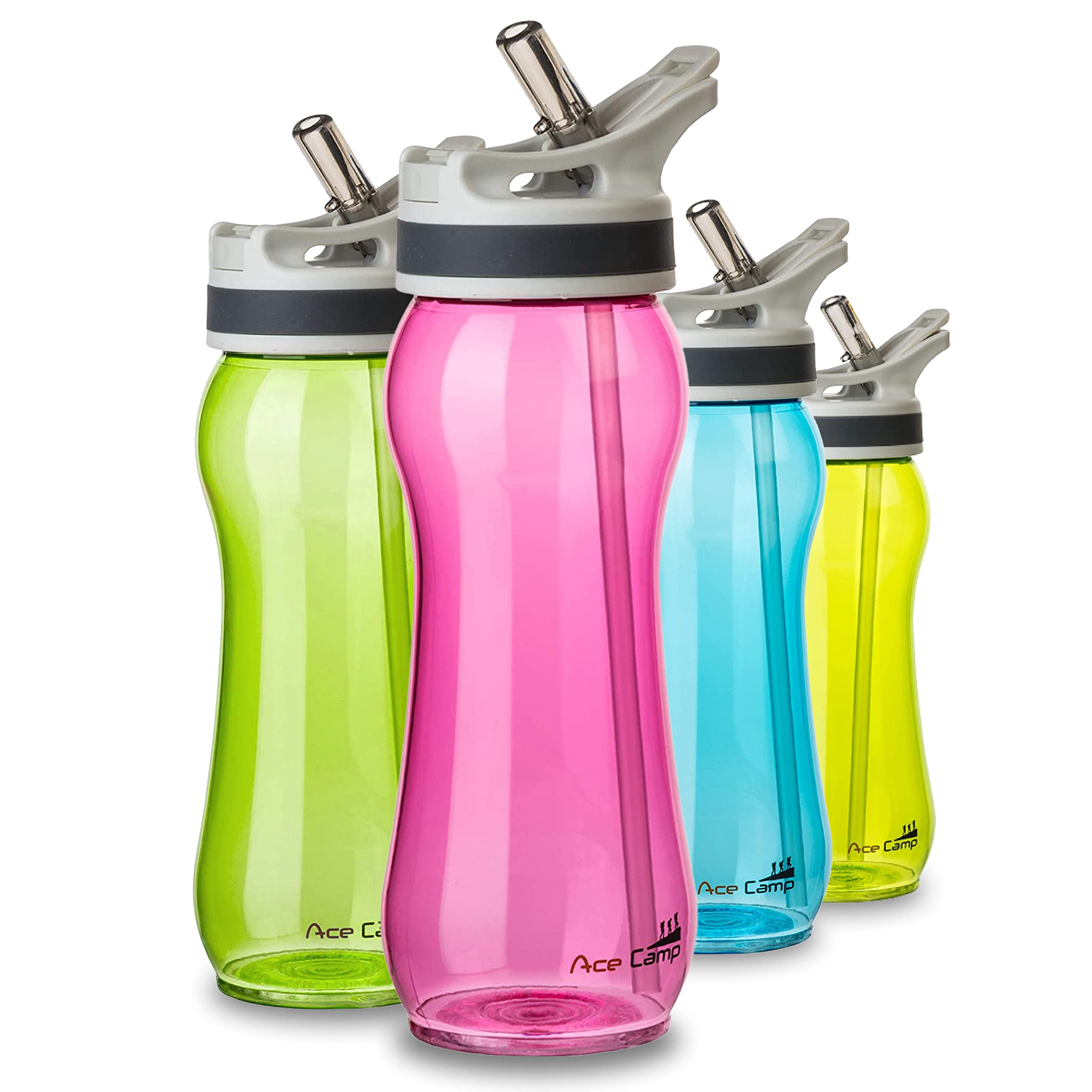 AceCamp TRITAN Spring Lid Drinking Bottle, BPA-Free, Water Bottle, Sports Bottle, Leak-Proof with Straw 350 ml, 600 ml, 800 ml, Pink 600ml, 600ml