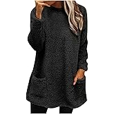 Winter Tops for Women Cozy Sherpa Fleece Long Sleeve Shirt Loose Warm Fuzzy Tunic Sweater Soft Loungewear with Pocket