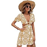 SISKIN Summer Dresses for Women 2025 Sexy Bodycon Cut Out Tie Back Puff Sleeve Dress for Women Vacation