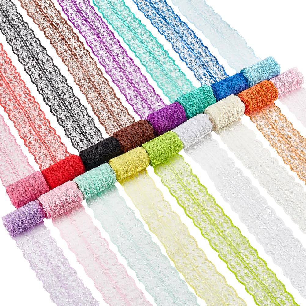BENECREAT 17Pcs (2 yards/pc) Polyester Floral Lace Trims, 17 Colors 1-5/8 inch(42mm) Wide Wavy Trim Lace Ribbon for Sewing and Art Craft Projects, 34Yard/31m