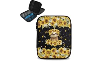 Hechitok Sloth Sunflower Crochet Hook Case Zipper Storage Organizer Bag with Pockets for Various Crochet Needles/Knitting Accessories/Crochet Hook Kit Tools